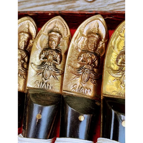 Vintage Set Siam Demitasse Spoons Brass/ Horn /Goddess - Picture 5 of 6